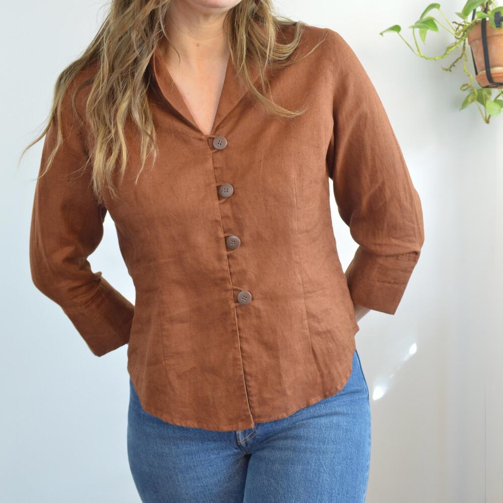 pure linen copper bronze cropped blouse